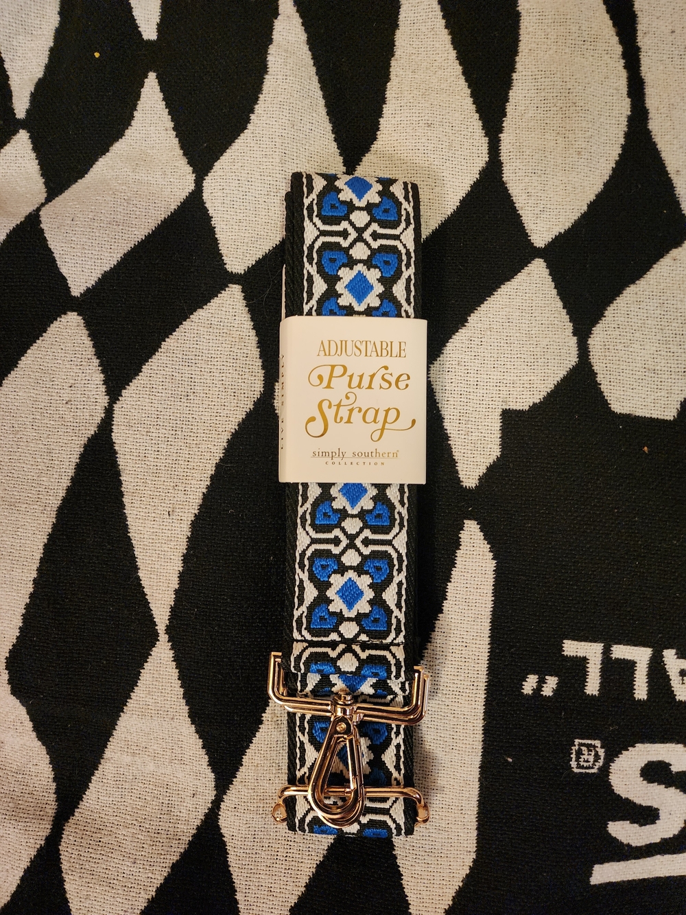 New Simply Southern Adjustable Purse Strap in Black, White & Blue